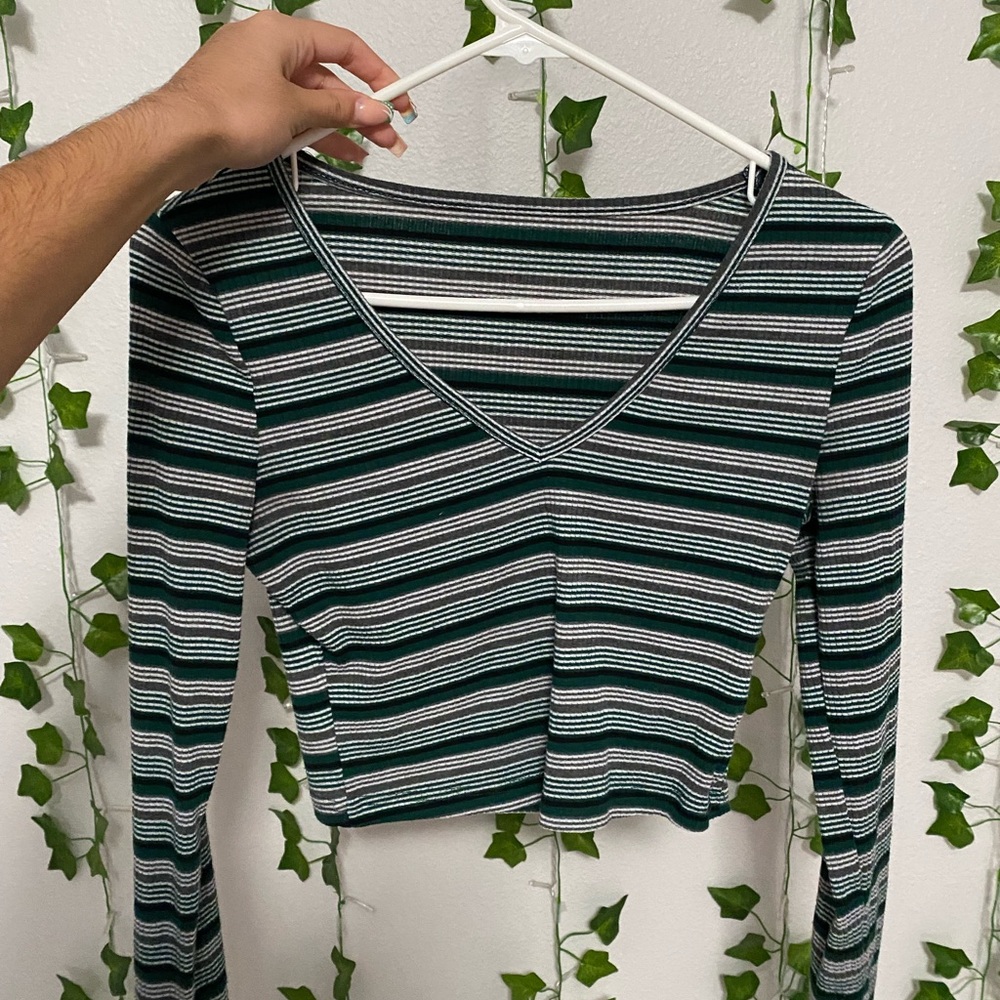 Striped Long Sleeve Crop Top